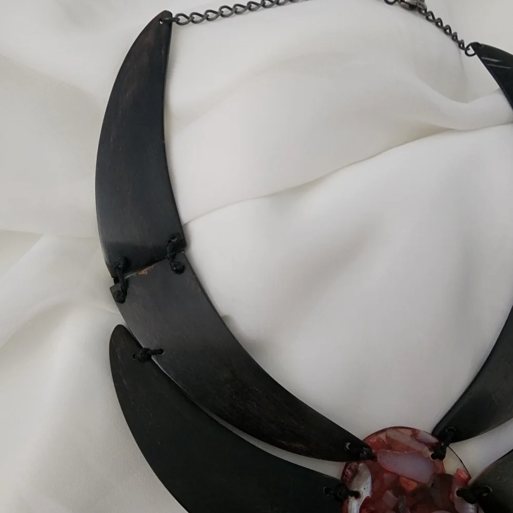 Vintage Buffalo Horn & Shell Statement Necklace Handmade Tribal Artisan